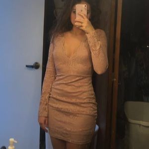 Tight light pink lace dress